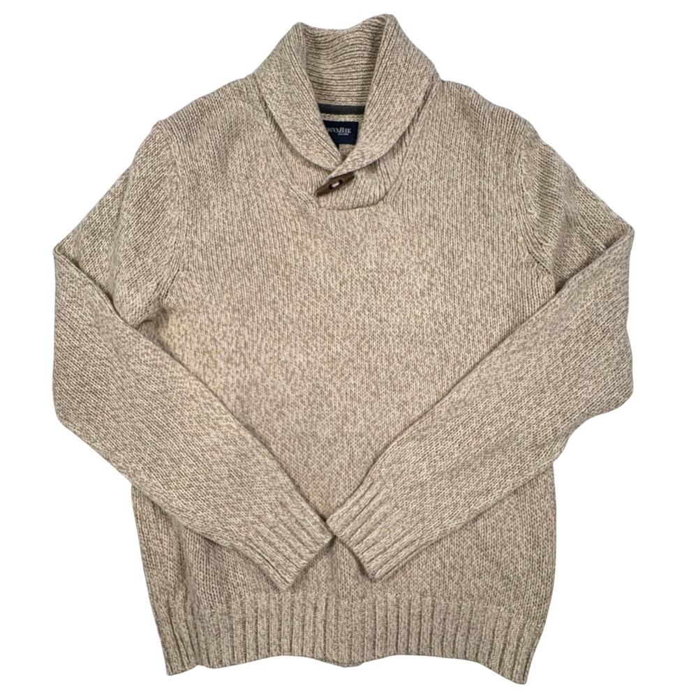 St. John's Bay Wool Blend Shawl Collar Sweater Men's L Beige Marled Knit